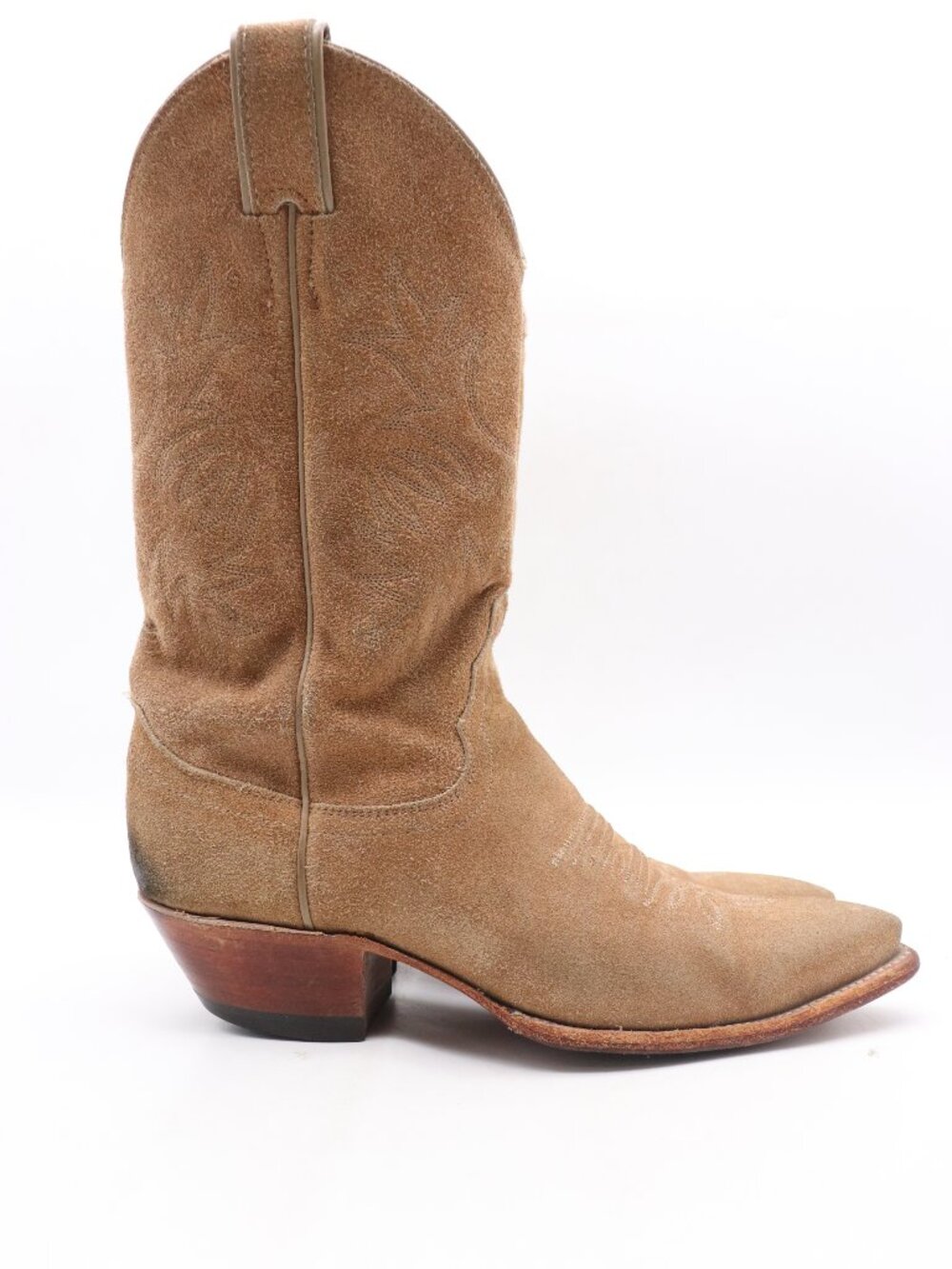 Justin Women's Size 6 B Boots Pull On Beige Suede Leather Western Boots USA